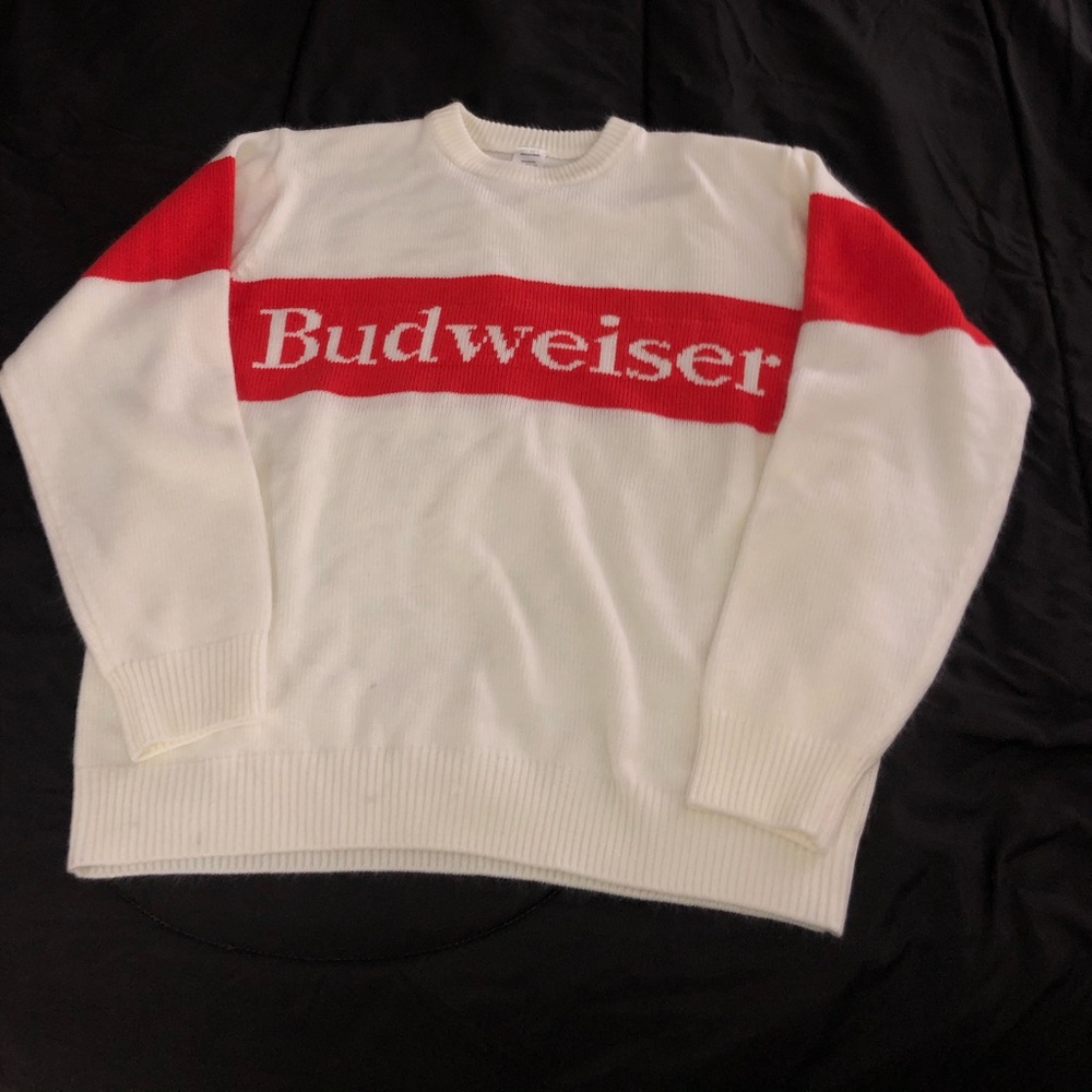A Budweiser sweater. New, never worn. Size XL.